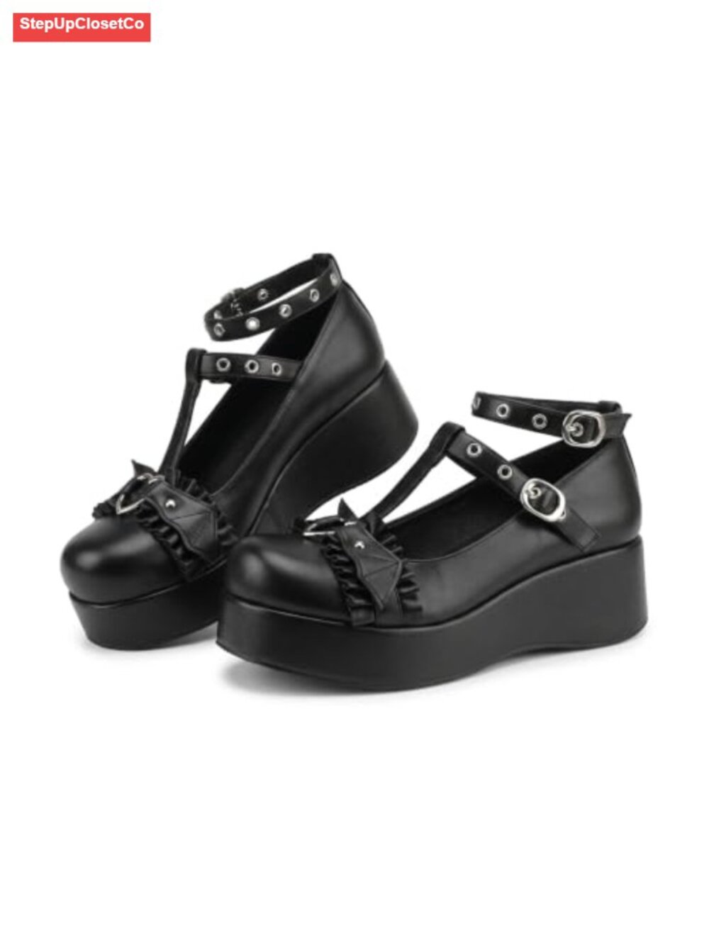 Goth Platform Mary Jane Pumps Ankle Strap Faux Leather Chunky Heel Shoes